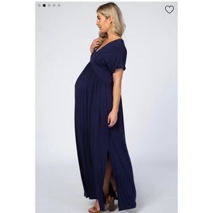 Pink blush navy blue maternity maxi dress